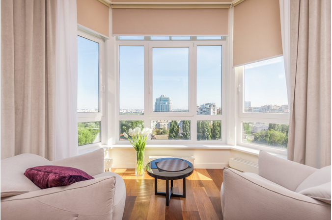 big rooms with floor-ceiling windows